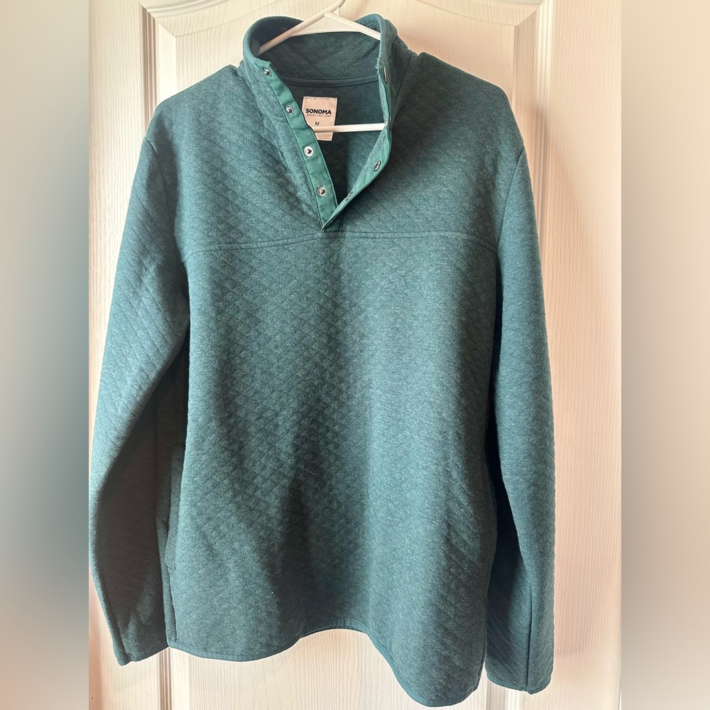 Sonoma Green Quilted Quarter Snap Pullover Men’s M Sweatshirt w/ Pockets Women’s